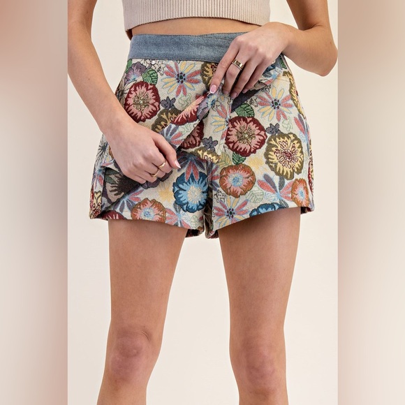 Vintage Floral Tapestry Denim Mini Wrap Skort - eesome - Picture 5 of 7